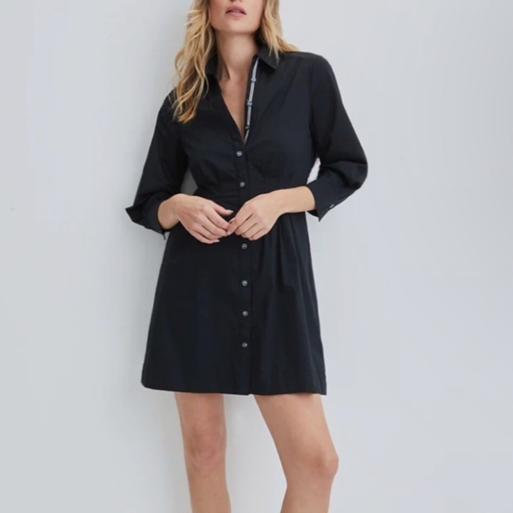 NWT Veronica Beard Polina Button-Front Pleated Shirt Dress in Black Size 2